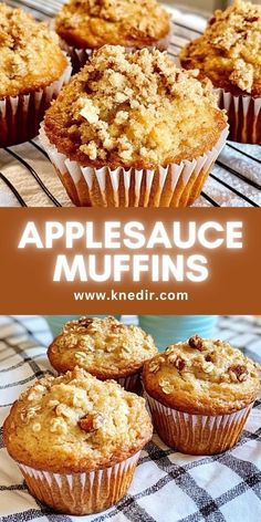 applesauce muffins on a cooling rack with the words applesauce muffins above them