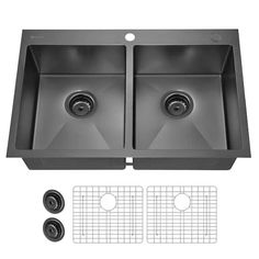 double bowl stainless steel kitchen sink with drainers and grids for strainer holes