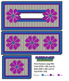 three cross stitch designs with the numbers 1, 2, and 3 on each side