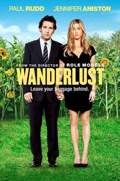 the movie wanderlust is shown with two people standing in front of sunflowers