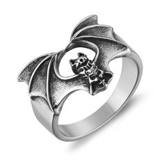 PRICES MAY VARY. Bat Ring: Unique gothic punk design featuring a vampire bat ring, adding a touch of dark style and fashionable flair to your style. Material: Made of high quality stainless steel, it is lead-free, nickel-free, hypoallergenic and high polished, smooth and comfortable to wear. Size: The ring is 2.0cm/0.80in wide, and is available in sizes 7 to 13 to fit most people Occasion: Whether it's a halloween, party, cosplay, or any special event, this bat ring is a perfect accessory for wo