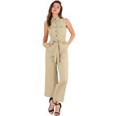 Looking cool is an easy job when you're wearing this sleeveless jumpsuit. Check off the summer trend with this khaki jumpsuit, which is cut from comfy woven cotton and fitted with slant pocket. This button up jumpsuit brings modern charm with its defining waist tie. Working nine to five just got a little more fun with this elastic back jumpsuit. Wide Leg Jumpsuit Pattern, Havana Nights Party, Khaki Jumpsuit, Work Jumpsuit, Cargo Jumpsuit, Stretch Jumpsuit, Havana Nights, Jumpsuit Pattern, One Piece Outfit