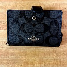 100% Authentic. Looks Brand New Except One Flaw Shown In One Of The Pictures Above. It Honestly Could Have Fixed It, But Have Forgotten About It! Really Good Condition! Formal Black Coach Wallet, Black Coach Clutch, Coach Black Trifold Wallet, Elegant Blue Coach Wallet, Coach Wallet With Zipper Closure For On-the-go, Coach Wallet, Bags Coach, Coach Bags, Wallets