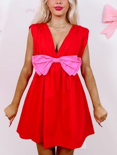 Bow Me Away Red Dress | Sassy Shortcake | sassyshortcake.com Birthday Pool Party Ideas, Sassy Shortcake, Birthday Pool Party, Pool Party Ideas, Babydoll Dresses, All Things Pink, Babydoll Dress, Dress With Bow, Pink Bow