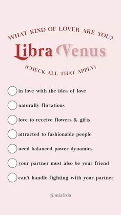 a pink poster with the words, what kind of lover are you? library venus