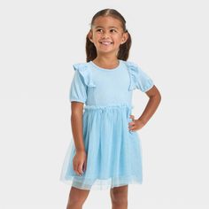 Your darling will look super cute and adorable by wearing the Short-Sleeve Tulle Dress from Cat & Jack™. This short-sleeve dress features ruffles on the shoulders and a mesh overlay below the waist for a sweet look. Tailored from soft fabric blend, this knee-length dress offers comfort all day. Cat & Jack™: Designed for all children so you can trust it's made for yours. Long Sleeve Print Dress, Mesh Overlay, Toddler Girl Outfits, Girls Long Sleeve, Dress Romper, Tulle Dress, Knee Length Dress, Toddler Outfits, Pullover Styling