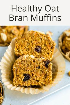 healthy oat bran muffins stacked on top of each other