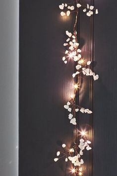 a string of lights hanging from the side of a wall