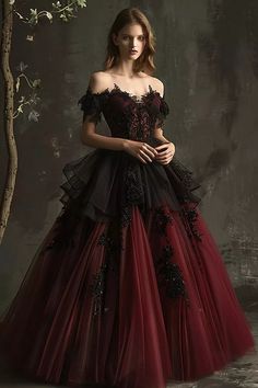 Gothic Off Shoulder A-Line Red Black Wedding Dresses Applique Beaded Bridal Gown.  "This pin contains affiliate links, which means I may earn a commission at no cost to you extra for you". 
 #affiliate #advertising" Gothic Wedding Dress Victorian Mermaid, Goth Wedding Dresses Mermaid, Luxury Victorian Wedding Dress For Halloween, Luxury Gothic Wedding Dresses, Fae Wedding Dress Black, Dark Wedding Dresses With Sleeves, Burgundy Dress Elegant Sposabridal, Dark Red Wedding Dress Nordstrom, Black Lace Vintage Wedding Dress