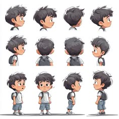 a boy with different poses and expressions for his character creation process, including the head and shoulders