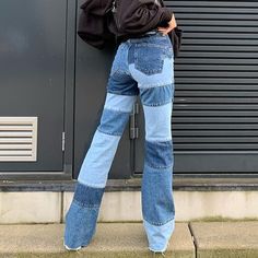 Ripped Denim Pants, Pants Korean, Y2k Preppy, 90s Jeans, Jeans Y2k, Fashion Joggers, Ripped Denim, Patchwork Designs, Jeans Women