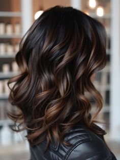 Dark Brown To Brown Ombre, Dark Roots Brown Balayage, Dark Brown Hair Fall Highlights, Brown Hair Subtle Dimension, Brown Hair And Highlights Medium, Fall Color Medium Length Hair, Dark Chocolate Caramel Balayage, Dark Shoulder Length Hair Balayage, Black Hair To Balayage Before And After