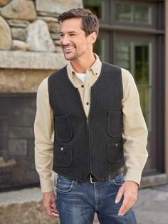 This Versatile Utility Vest Adds a Layer of Insulating Warmth and Has a Place for All Your Essentials Sleeveless Outerwear With Patch Pockets For Fall, Sleeveless Fall Outerwear With Patch Pockets, Fall Sleeveless Vest With Patch Pockets, Sleeveless Outerwear With Flap Pockets For Outdoor, Sleeveless Outdoor Outerwear With Flap Pockets, Utility Vest With Flap Pockets For Work, Fall Outdoor Vest With Pockets, Fall Sleeveless Outerwear With Multiple Pockets, Sleeveless Outerwear With Multiple Pockets For Fall