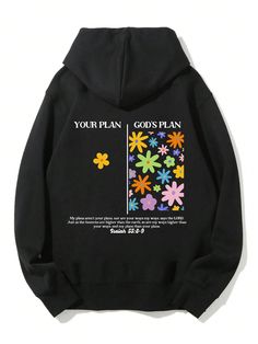 The Blooming Beauty Hoodie is a must-have for any fashion-forward woman this spring/summer season. Its eye-catching floral design and stylish slogan make it a statement piece, perfect for any casual or athleisure outfit. Made with quality materials, this hoodie not only looks great but also provides ultimate comfort. Color : Black Style : Casual Pattern Type : Letter, Plants, Slogan Details : Drawstring, Pocket Type : Pullovers Neckline : Hooded Sleeve Length : Long Sleeve Sleeve Type : Drop Sho Spring Streetwear Sweatshirt, Hooded Letter Print Top For Summer, Spring Letter Print Sweatshirt For Streetwear, Letter Print Sweatshirt For Spring Streetwear, Summer Letter Print Hoodie Sweatshirt, Spring Hooded Sweatshirt With Letter Print, Summer Hoodie Sweatshirt With Letter Print, Hooded Letter Print Spring Sweatshirt, Summer Letter Print Hoodie Top