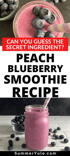 blueberry smoothie in a mason jar with the words can you guess the secret ingredient?