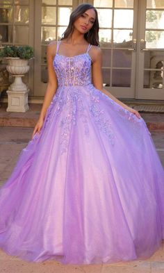 Nox Anabel H1271 - Sequin Applique Ballgown Light Purple Prom Dresses, Ballgown Design, Train Craft, Floral Ballgown, Prom Glam, Purple Dresses Formal, Lavender Gown, Party Dress Inspiration, Lavender Prom Dresses