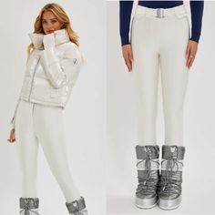 Note: The Official Colorway Says "White", But These Appear More Ivory In-Person Meet Our Timeless Slalom Ski Pants In Snow Sparkle White. Designed With Four-Way Stretch Material For A Flattering Silhouette And Comfortable Fit, Our High Waisted Pants Are Water Resistant, Breathable And Fleece Lined To Keep You Cozy. Tuck Into Your Snow / Ski Boots For The Ultimate Snow-Chic Look. Slim Fit And High Waisted Designed To Tuck In To Ski Boots New With Tags; Two Tiny Marks By The Buckle Size Large, Equ Snow Sparkle, Slalom Skiing, Pink Winter, Snow Skiing, Ski Boots, Ski Pants, Ski Trip, High Waisted Pants, Pant Jumpsuit