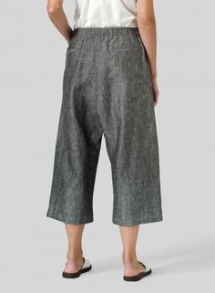 Linen Wide Leg Crop Pants Relaxed Pull-on Trousers, Relaxed Spring Bottoms With Pockets, Relaxed Straight Leg Pull-on Bottoms, Relaxed Pull-on Straight Leg Bottoms, Relaxed Pull-on Ankle-length Pants, Relaxed Straight Leg Bottoms With Pull-on Style, Wide Leg Bottoms With Patch Pockets, Chic Tapered Leg Pants With Patch Pockets, Relaxed Fit Wide-leg Bottoms With Pockets