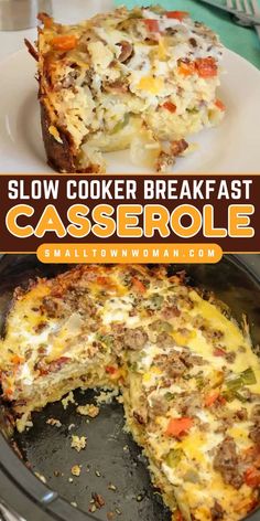 Here's a HEALTHY breakfast idea to make! This Slow Cooker Breakfast Casserole recipe features sausage, onion, bell peppers, garlic, and hashbrowns. Perfect for a hearty Holiday breakfast. Add this overnight breakfast casserole to your simple breakfast recipe!