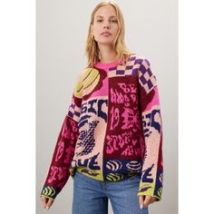 Multicolor graphic knit (60% Cotton, 26% Nylon, 10% Viscose, 4% Elastane). Sweater. Long sleeves. Crewneck. Pull on. 25" from shoulder to hemline. Imported. Graphic Sweaters, Rent The Runway, Oversized Sweater, Closet Designs, Off Duty, Crew Neck, Long Sleeve, Knitting, Fashion Design