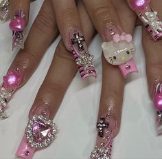 Nails Cute Pink, Pink Acrylic Nail Designs, Kitty Nails, Bunny Nails, Halloween Acrylic Nails, Long Acrylic Nail Designs, Cute Nail Ideas, Basic Nails, Cute Acrylic Nail Designs