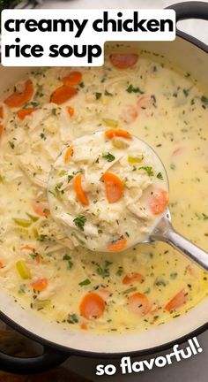 creamy chicken rice soup with carrots and celery