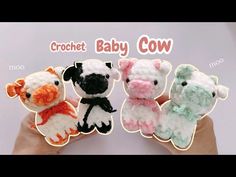 crochet baby cow finger puppets are shown in three different colors