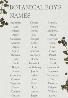 the names of botanical boys'names