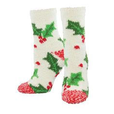 Holly Fuzzy Women's Crew Socks White Dc Christmas, Christmas Cozy, Christmas Apparel, Holiday Socks, Fluffy Socks, Women Crew Socks, Fuzzy Slippers, Custom Socks, Fuzzy Socks