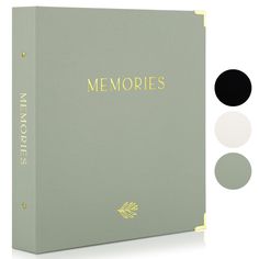 a book with the words memories written on it and three different color options to choose from