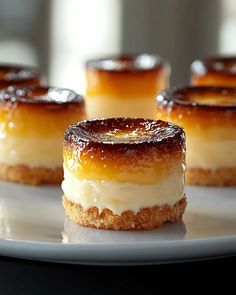 small desserts are arranged on a white plate