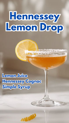 Hennessey Lemon Drop Pure White Hennessy Drinks Recipes, Hennessy Lemon Drop, Hennessy Jello Shots, Hennessey Drink Recipes, Henny Drinks Recipes, Cocktail Drinks Aesthetic, Hennessy Drinks Recipes, Lemon Twist Garnish, Hennessy Cocktails