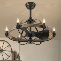 a chandelier made out of wood and metal