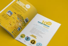 an open brochure showing information about the area and its surrounding features on a yellow background