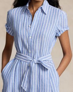 Wimbledon Style, Ralph Lauren Linen, Striped Linen Shirt, Linen Shirt Dress, City Dress, Striped Shirt Dress, Women's Outfits