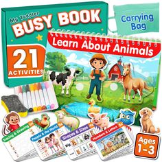 the busy book learning about animals and farm animals with activities for kids to learn how to use