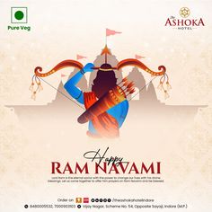 happy ram navami poster with an image of a man holding a bow and arrow