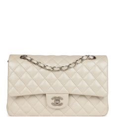 Chanel Classic Bags Elegant White Double Flap Shoulder Bag, Luxury White Double Flap Bag, Classic Flap Bag With Chain Strap, Elegant Double Flap Bag With Gold-tone Hardware, Classic Beige Double Flap Bags, Beige Formal Bags With Double Flap, Beige Double Flap Bag For Formal Occasions, Formal Beige Bags With Double Flap, Formal Beige Double Flap Bags