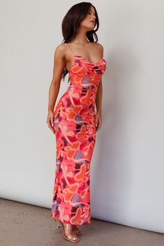 Printed Spaghetti Straps Midi Dress, Spring Maxi Dress With Lace-up Back, Strappy Floral Print Spring Dress, Spring Floral Print Strappy Dress, Floral Print Spaghetti Strap Maxi Dress For Prom, Spring Midi Dress With Lace-up Back For Prom, Red Maxi Dress With Tie Back, Party Midi Dress With Spaghetti Straps And Print, Printed Spaghetti Strap Dresses For Date Night