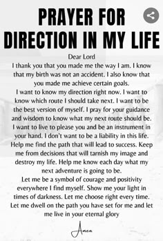 a poem that reads prayer for direction in my life