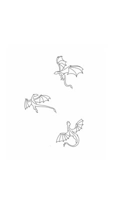 three flying dragon outlines on a white background