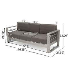 a drawing of a couch with measurements for the seat and back cushions on top of it