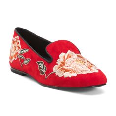 Natori Red Suede Edda Embroidered Smoking Loafer Size 9.5 New Without Original Box Manufacture Sticker On Bottom Sole Hence Nwt Flat Smoking Loafer With Artisanal Embroidery. Embroidered Leather Lining Leather Outsole Fabric: 100% Leather Recommended Care: Spot Clean With Dry Cloth Imported Prior To Sending, Photos Are Taken Of Item With Shipping Label And A Zip Tie Tag Attached To Represent The Item Purchased And Shipped Embroidered Flats, Loafer Shoes Women, Embroidered Leather, Red Suede, Slide On, Shoe Store, Womens Flats, Flat Shoes Women, Loafer Flats