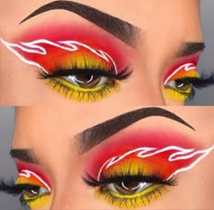 Firefighter Makeup, Weird Makeup, Fire Makeup, Future Makeup, Pretty Eyeshadow, Halloween Eye Makeup, Face Art Makeup, Fire Flames, Rave Makeup