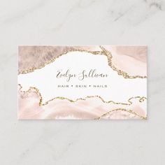 pink marble and gold foil business card