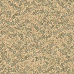 an old wallpaper pattern with green and beige flowers on the left side, in shades of