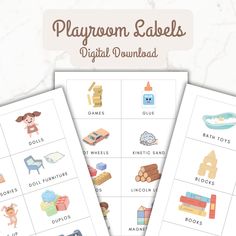 the printable playroom labels are shown for children to use on their own activities