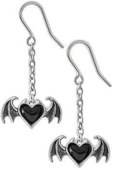 Vtuber Model Ideas, Demon Heart, Vtuber Model, Steam Punk Jewelry, Gothic Earrings, Model Ideas, Gothic Jewelry, Black Heart, Black Enamel