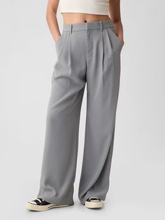 365 High Rise Pleated Trousers | Gap Gap Chic Bottoms With Relaxed Fit, Chic Gap Bottoms With Relaxed Fit, Chic Straight Pants By Gap, Classic Gap Bottoms With Welt Pockets, Classic Tapered Leg Pants By Gap, Classic Gap Tapered Leg Pants, Classic Tapered Leg Gap Pants, Gap Wide Leg Pants For Spring, Chic Gap Bottoms For Fall