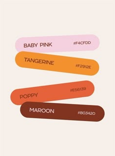 the names of baby pink, tangerine, poppy, and maroon in different colors